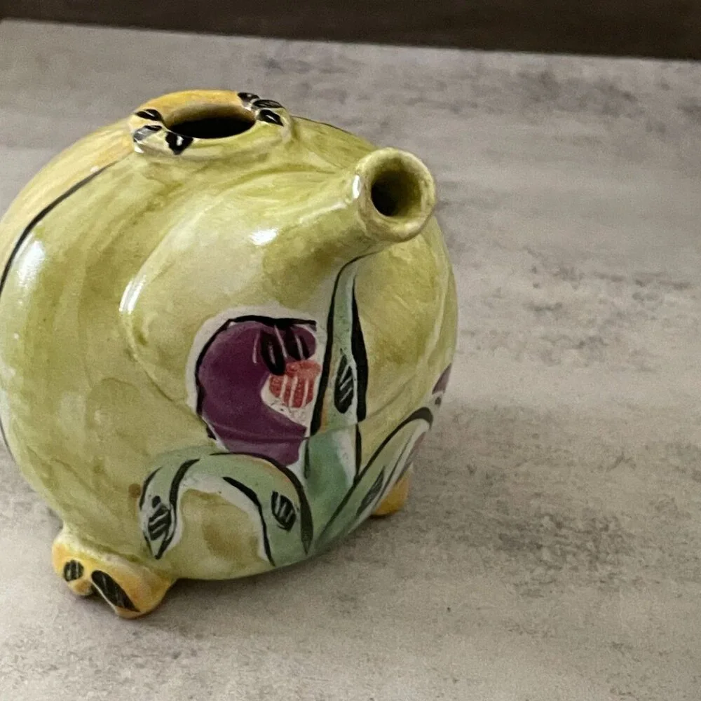 Posey Bacopoulos Studio Art Pottery Whimsical Hand Painted Teapot Creamer Set